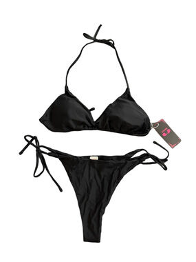 Shekini Black Triangle String Bikini Set Tie Side Swimwear NWT Women’s Large
